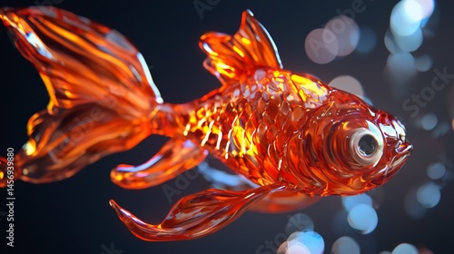 Goldfish in motion with dramatic lighting and bokeh water droplets in surreal aquatic photography