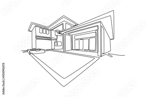 Real Estate concept. Single line draw design. Vector graphic illustration