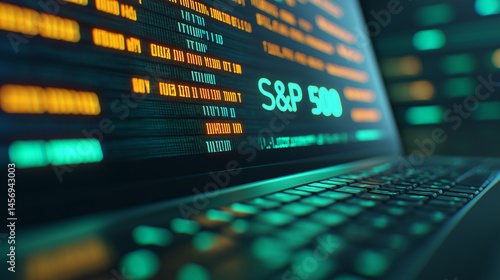 S and p 500 index showing on a computer screen with stock exchange,trading,financial data in background.
