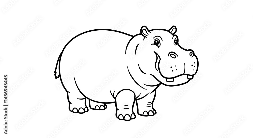 Obraz premium Cartoon Hippo Standing Outline Illustration for Coloring Books or Education