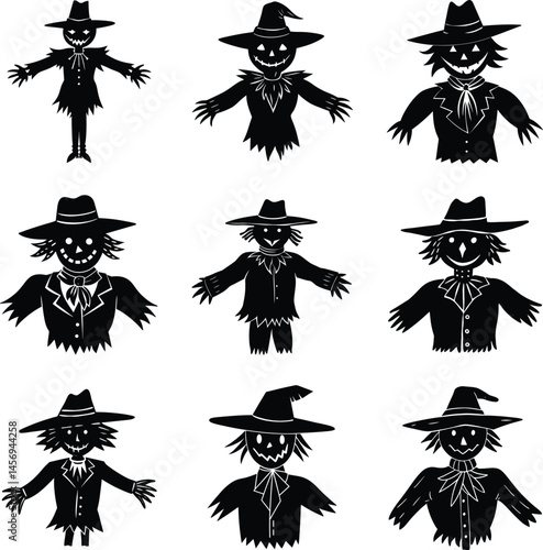 Helloween scarecrow with hat vector silhouette
