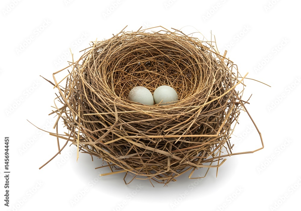 Birds nest with two eggs a close up view Birds nest with two eggs a close up view