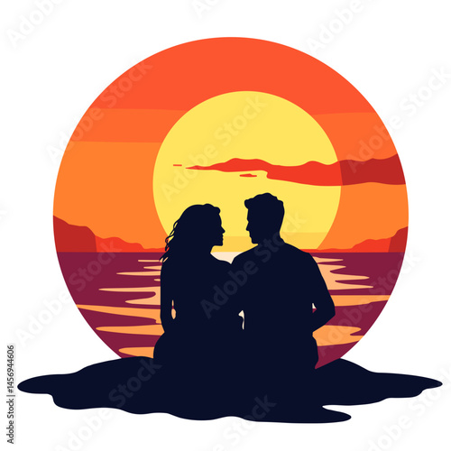 Couple watching sunset by the ocean, love and self-expression