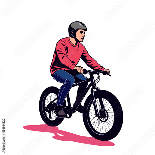 Confident young man riding bike, bold expressions of freedom