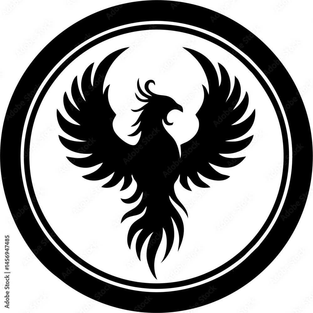 Obraz premium Floating Geometric Phoenix Tattoo in Abstract Modern Line Art Style