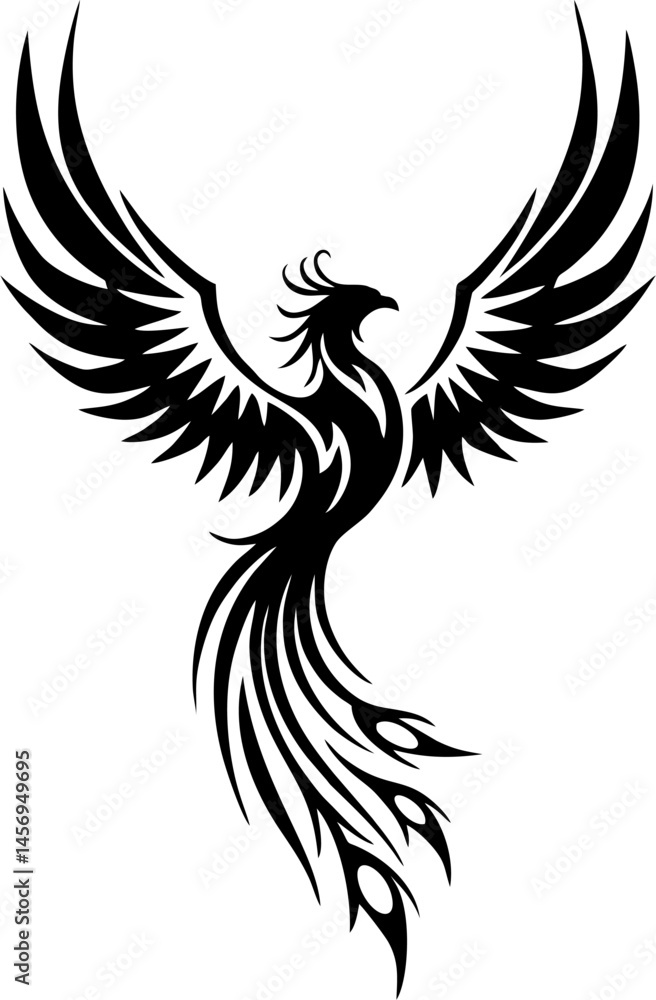 Obraz premium Half Flame Phoenix Tattoo with Bold Clean Symbolic Shape