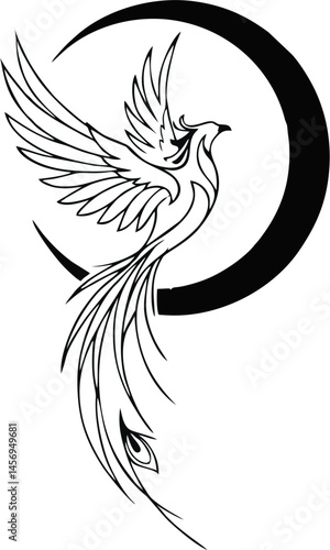 Origami-Style Phoenix Tattoo with Geometric Minimal Vector Lines