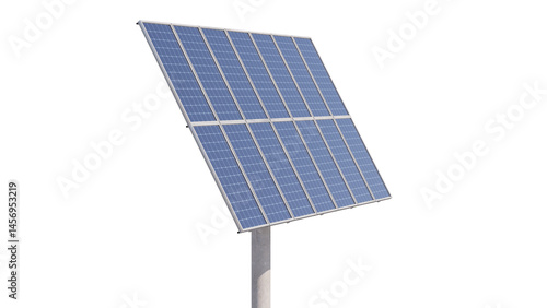 Industrial solar battery with dual-axis rotation mechanism installed on a concrete pillar. Isolated on a transparent background. 3D illustration.