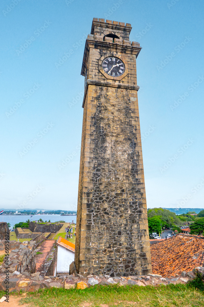 Galle fort clock tower looking over military bastions, Sri Lanka