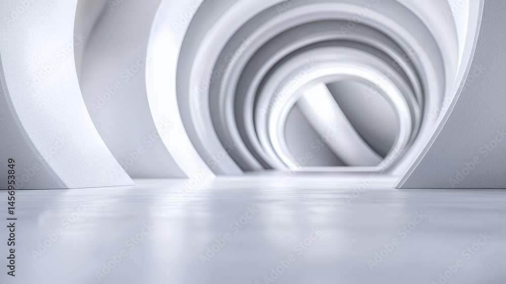 Obraz premium modern architectural interior featuring smooth, curved white structures creating dynamic and spacious environment
