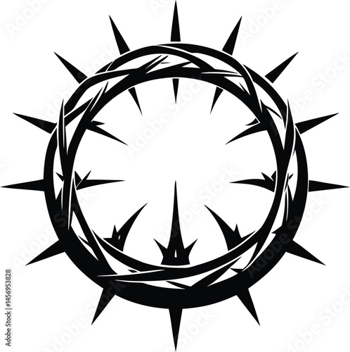 Crown of thorns silhouette, Crown of thorns icon vector, Circle frame from plant branches with thorns, Vector illustration