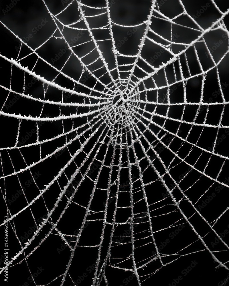 Fototapeta premium Authentic Frosted Spider's Web Elegantly Isolated on Dark Backdrop