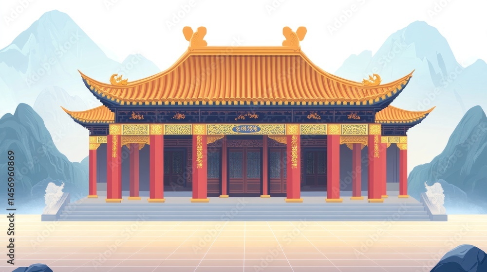 Obraz premium Ancient Chinese temple, nestled amidst mountains