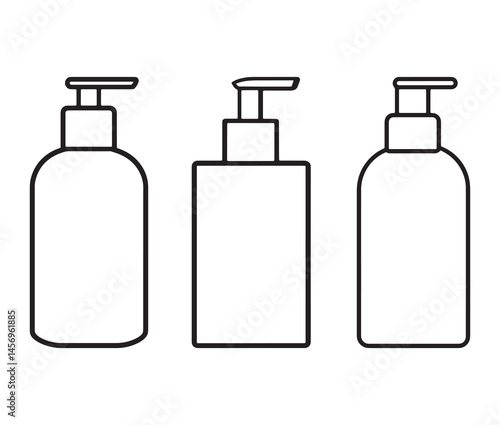 Spray bottle silhouette. Cosmetic dispenser bottle icons. Minimalist pump bottle illustrations.