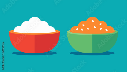 one heaped with premium pet food and the other with a mere handful of rice highlighting the prioritization of food waste over genuine hunger.