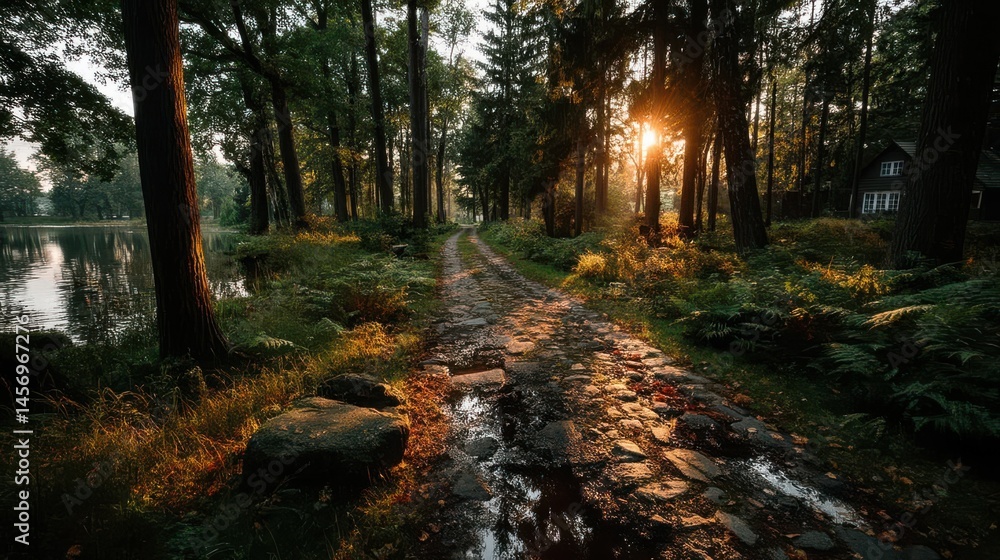 Obraz premium the sun is shining through the trees,photo stock