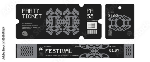 Control ticket bracelets for events, disco, festival, fan zone, party, staff. Vector mockup of a festival bracelet in a futuristic style.