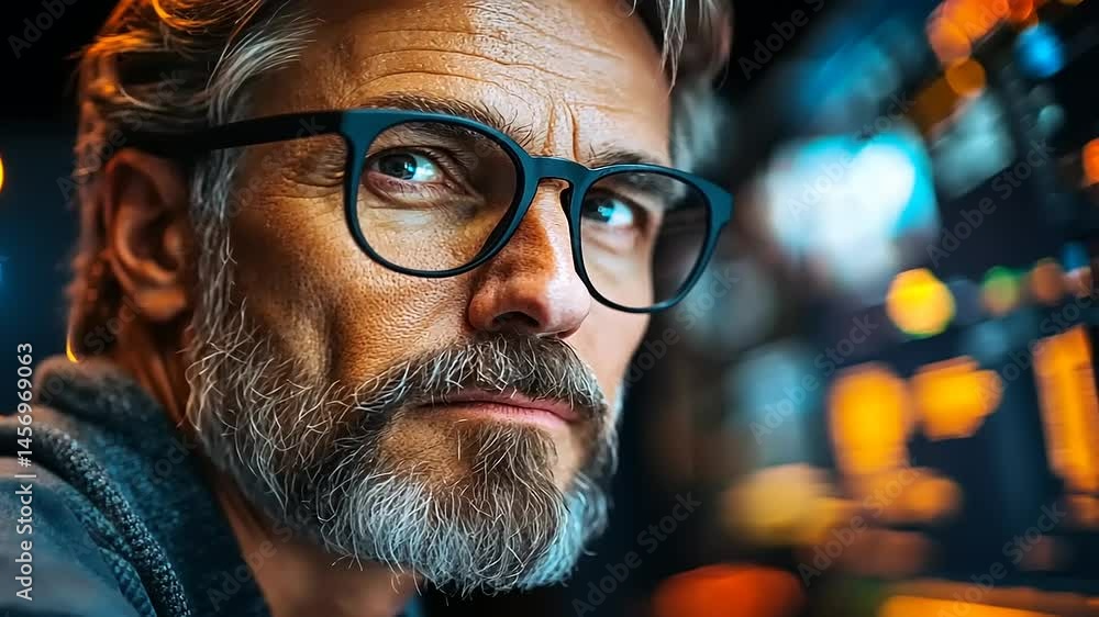 Close-up of a mature man, serious expression, looking intently Close-up of a mature man, serious expression, looking intently