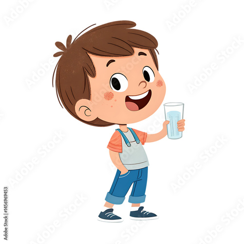 Happy Boy Drinking Water Cartoon Illustration