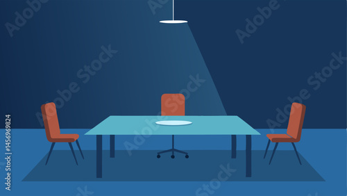 Deserted Meeting Room An of an empty meeting room with a solitary chair at the table symbolizing missed opportunities for collaboration and discussion.