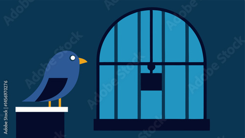 Caged Bird A bird in a cage looking longingly at an open window representing the feeling of being ped in isolation despite the desire for connection.