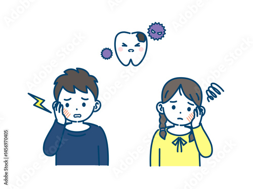 虫歯で歯が痛む子供のイラスト
