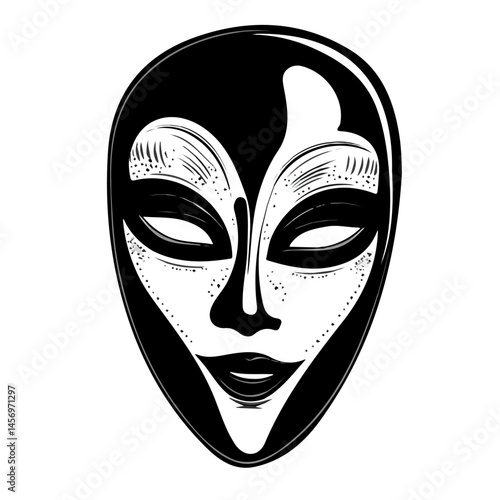 Mask symbol - minimalist black and white vector art - perfect for tattoos, logos - isolated on white