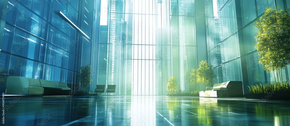 Modern, sun-drenched atrium in a skyscraper Modern, sun-drenched atrium in a skyscraper