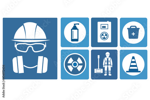 "Industrial Safety Equipment and Hazard Icons Set"

