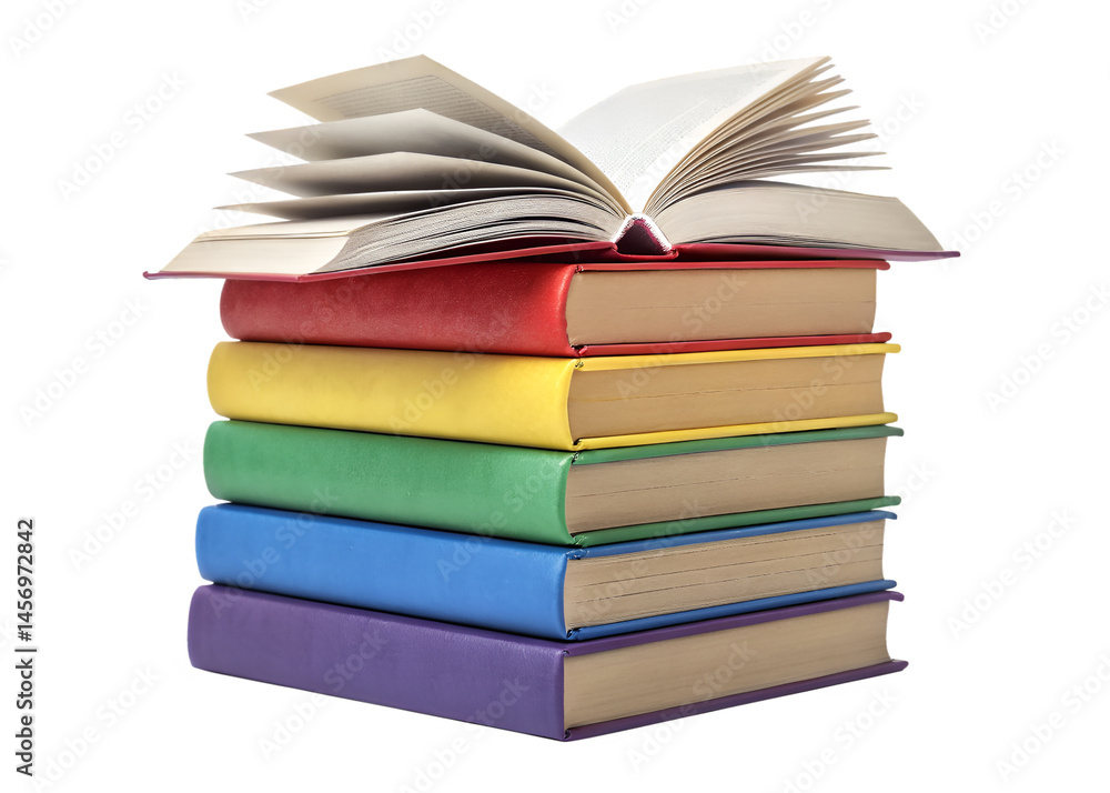 Stack of colorful hardcover books on white background Stack of colorful hardcover books on white background