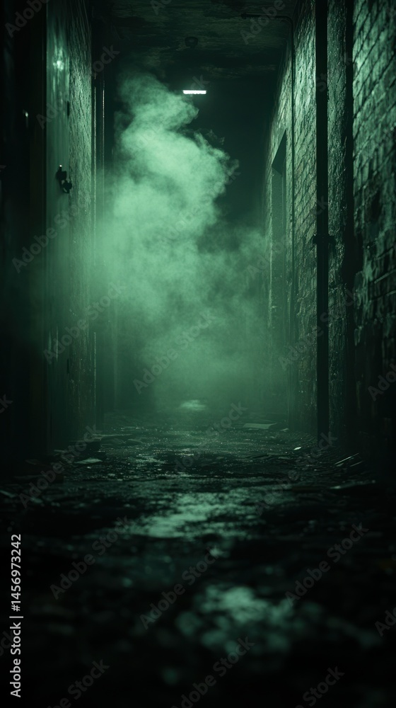 Naklejka premium Creepy hallway Dark, grimy, smoke-filled, and ominous