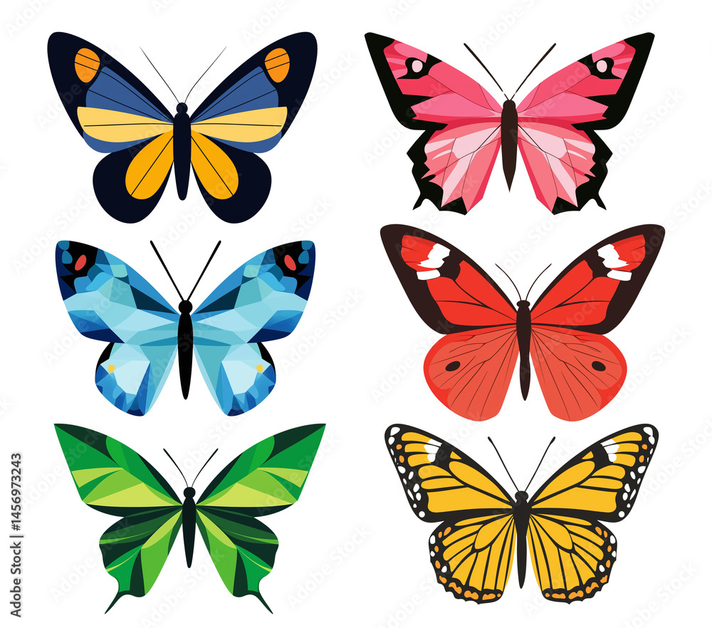 A collection of vibrant, colorful butterflies in various patterns and designs, PNG file, cut out transparent background A collection of vibrant, colorful butterflies in various patterns and designs, PNG file, cut out transparent background
