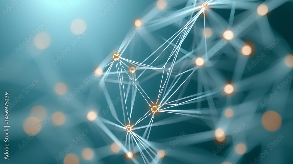 Fototapeta premium Abstract network structure with glowing nodes and connecting lines, representing technology and connectivity