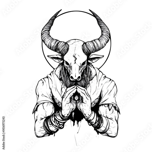 Minotaur symbol - black and white & minimalist design for tattoos, logos, vectors - isolated on white background.