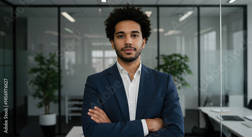 Wallpaper Mural Serious Young African American Businessman in Blue Suit with Arms Crossed in Modern Office Torontodigital.ca