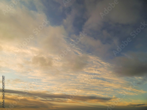 Obraz na płótnie Blue cloudy sky, nature background for design. Clouds have random shape and form. w salonie