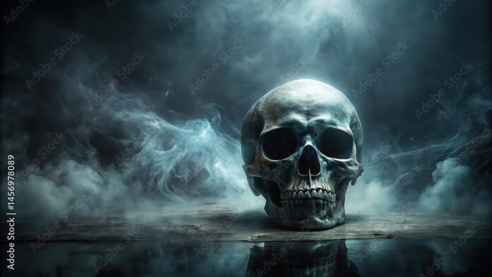 Dark abstract background with a ghostly skull, featuring eerie lighting and a sense of foreboding, eerie atmosphere, haunting scene Dark abstract background with a ghostly skull, featuring eerie lighting and a sense of foreboding, eerie atmosphere, haunting scene