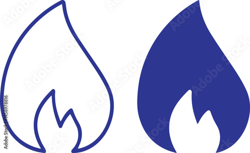 Minimalist flame icons, simple vector graphics, flat design, symmetrical shapes, negative space, paired logo concept, fire symbol,