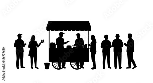 People waiting in line at a food cart silhouette  