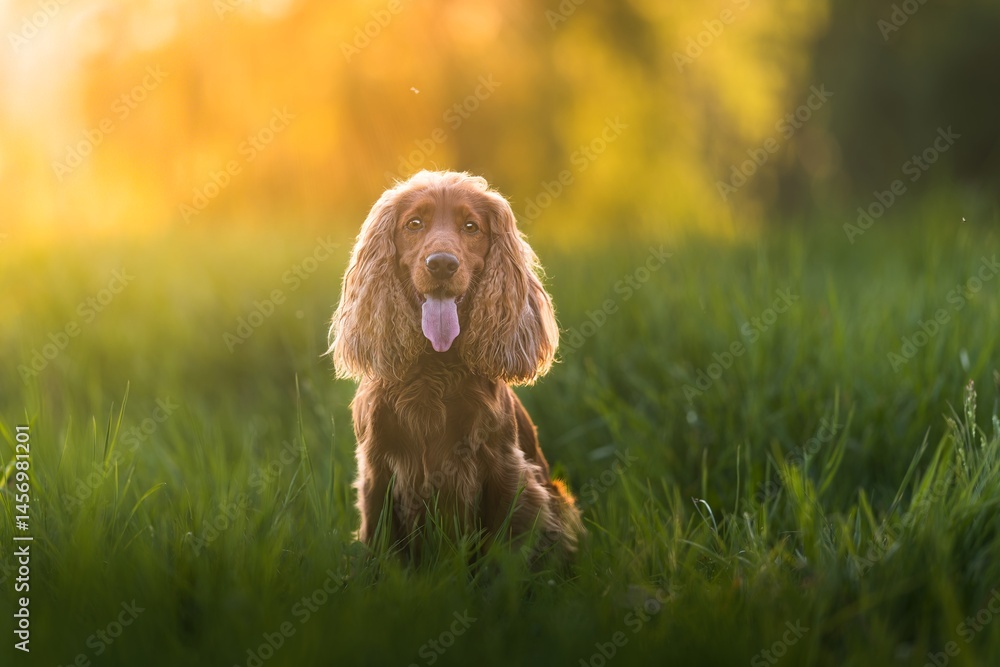English Cocker Spaniel in a spring park English Cocker Spaniel in a spring park