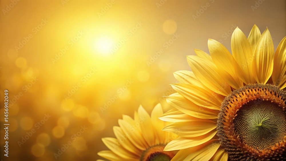 Fototapeta premium Softly glowing sunflower petals on a gradient background from dark mustard to pale yellow, with subtle texture and depth effect, yellow ombre, sunflower