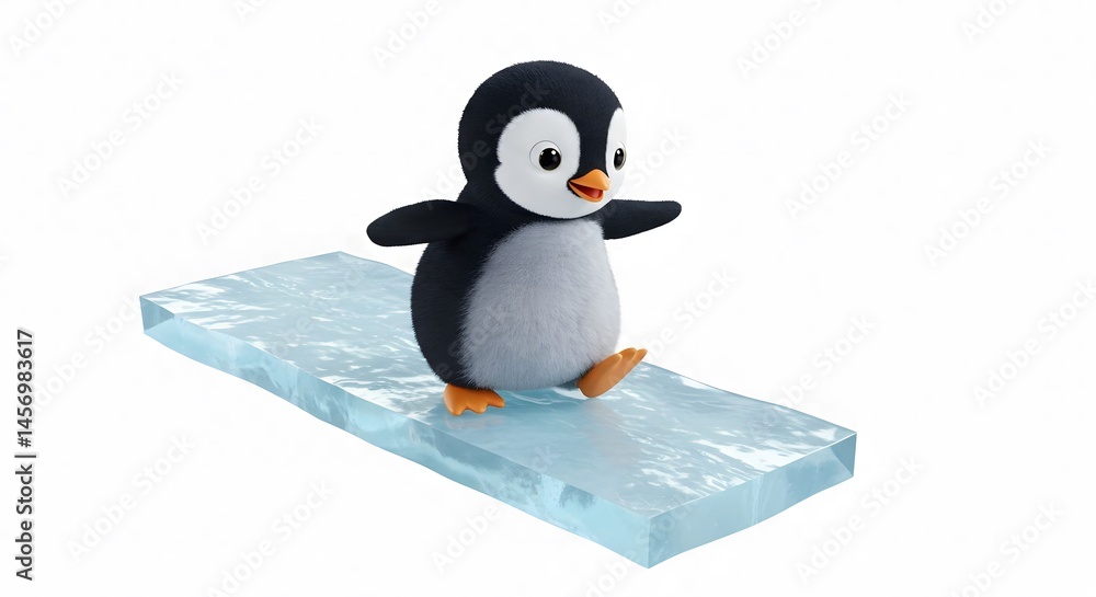 Fototapeta premium Cute Penguin Character Walking on Ice Floe Cartoon Illustration