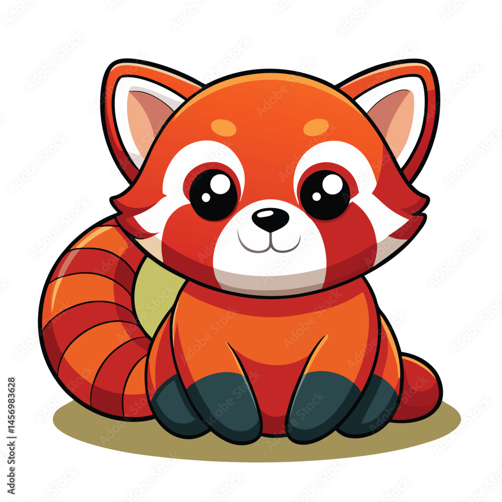 Cute Cartoon Red Panda Sitting on a Light Beige Background Cute Cartoon Red Panda Sitting on a Light Beige Background
