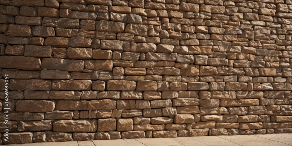 Fototapeta premium Warm-toned stacked stone wall, sunlight highlights, subtle shadowing , beige, texture, natural