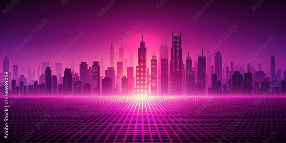 A vibrant pink halftone gradient with a smooth transition into deep purple tones creates a mesmerizing visual effect in a futuristic cityscape at sunset , sunset, pink A vibrant pink halftone gradient with a smooth transition into deep purple tones creates a mesmerizing visual effect in a futuristic cityscape at sunset , sunset, pink