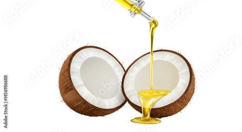 Obraz na płótnie Coconut oil with halved coconut isolated on transparent background w salonie
