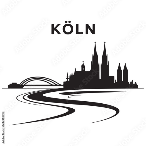 KÖLN NRW Deutschland City Skyline Vector Black silhouettes. with white background