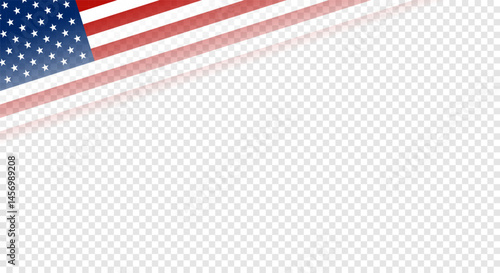 United states of america waving flag. American flag element for patriotic designs and content creation. US waving flag empty, blank, copy space on transparent background. Vector illustration