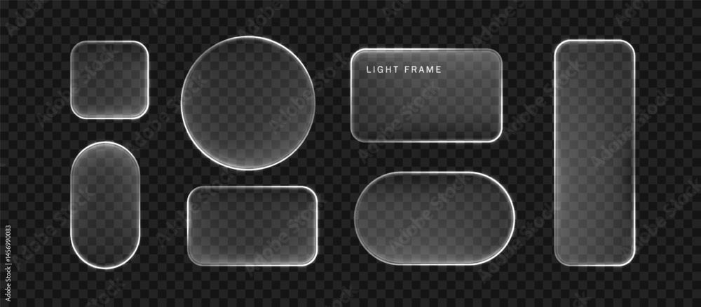 © Hanna_zasimova - Neon glass futuristic transparent frames with glowing edges. Geometric figures with realistic translucent effect. © Hanna_zasimova - Neon glass futuristic transparent frames with glowing edges. Geometric figures with realistic translucent effect.