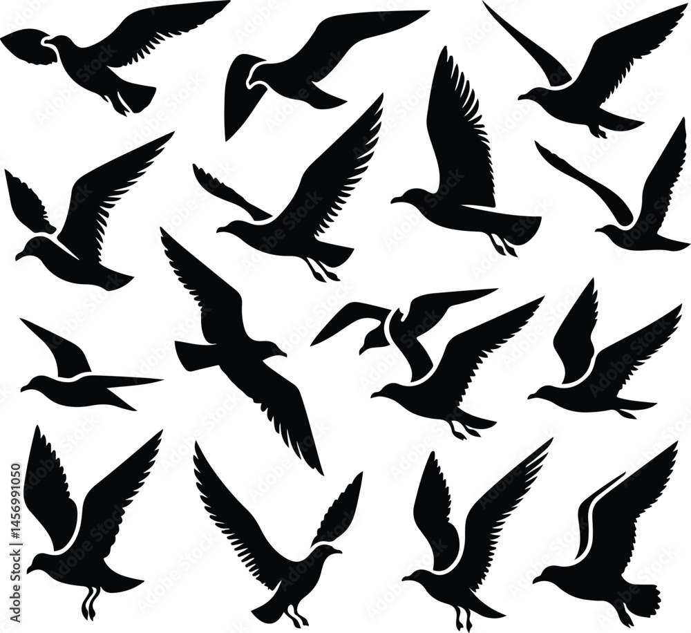 Fototapeta premium Set of seagull silhouette vectors